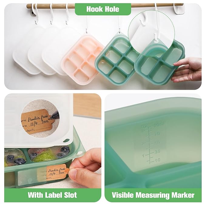 haakaa Silicone Baby Food Tray - Breastmilk Homemade Baby Food Mold - Baby Fresh Food Freezer Tray - Ice Cube Tray - - 4m+ Baby Toddler Kid - Blush