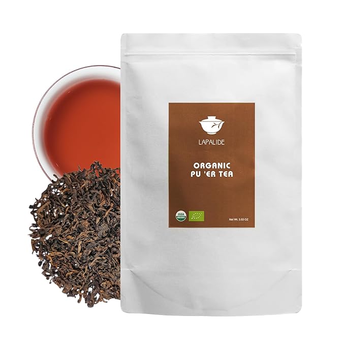 LAPALIDE 3.53 Oz Puerh Tea Loose Leaf, USDA Organic Pu erh Tea, Yunnan Puerh tea loose leaf Mellow and Rich, Improved Pu'er Ancient Tree Leaves Using Dry Storage