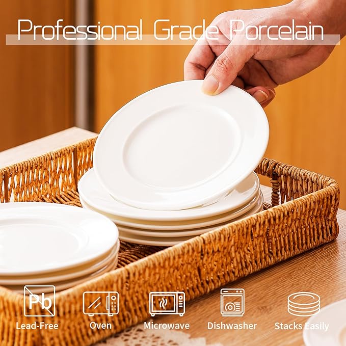 6 Inch Ceramic Dessert Plates Set of 18, Small Salad Plates, Porcelain Round Shaped Dinner Plates, Appetizer Plates for Cake Waffles Snacks Side Dish, Oven Microwave Dishwasher Safe, White