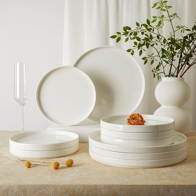 Sweese Porcelain Flat Dessert Plates Set of 6-7.8 Inch Salad Plates for Kitchen, Small Appetizer, Small Dish Set, Microwave & Dishwasher Safe, Scratch Resistant - Elegant White Glaze