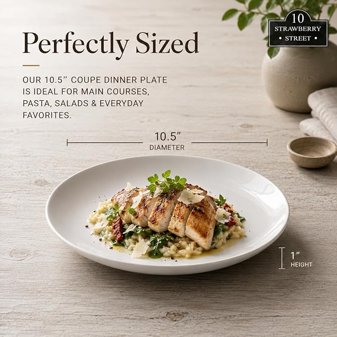 10 Strawberry Street 10.5" Catering Coupe Dinner Plate, Set of 12,White