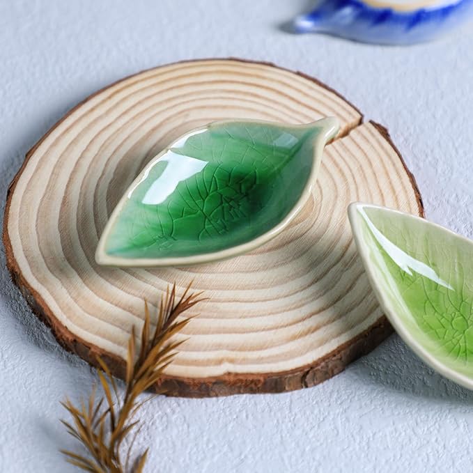 Colias Wing Colorful Leaf Shape Design Multipurpose Porcelain Side Dish Bowl Seasoning Dishes Soy Dipping Sauce Dishes(Set of 6)-Small