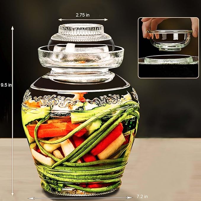 Vencer 2.5 Liter Traditional Glass Fermenting Jar With Lid and Pressure stone,Glass Fermentation Tank for Pickling Kimchi Sauerkraut,VHF-007
