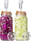 JILLMO Wide Mouth Glass Fermentation Jar with Airlock & Glass Weight, 2L (64oz) Fermenting Jar for Sauerkraut, Kimchi, Pickles & More,Pack of 2