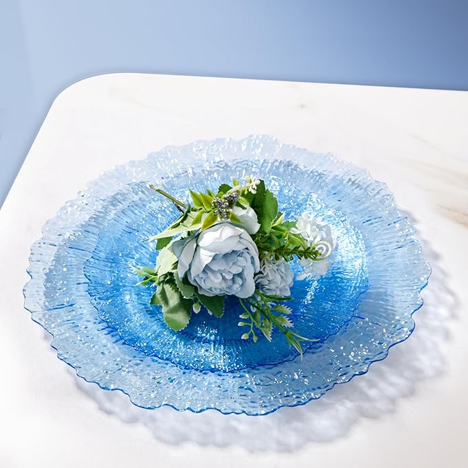 U-QE 60PCS Clear Blue Plates - Blue Plastic Fathers Day Plates Disposable&Reusable - Heavy Duty Plastic Plate for Fathers Day, Party&Wedding Including 30 Dinner Plate 10" & 30 Appetizer Plate 7"