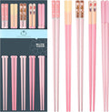 Chopsticks Reusable Dishwasher Safe, 9.57 inches Pink Non-slip Lightweight Fiberglass Chop Sticks, Asian Cuisine Japanese Chinese Chopstick Gift Set, 5 Pairs