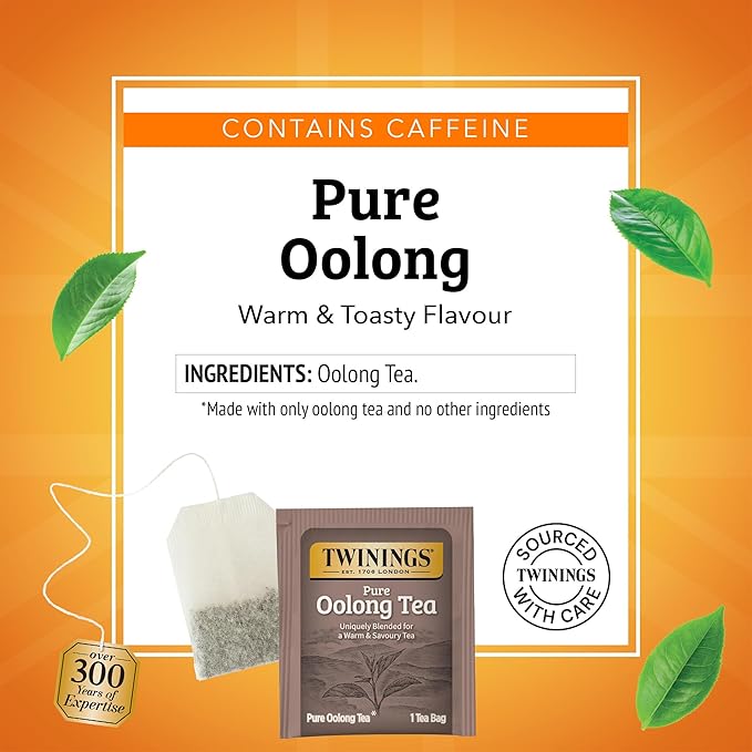 Twinings Pure Oolong Tea Individually Wrapped Bags, 20 Count (Pack of 1), Warm, Nutty Flavour & Golden Colour, Caffeinated, Enjoy Hot or Iced, 20 Teabags