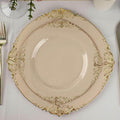 Efavormart 10 Pack | 8" Taupe and Gold Baroque Dessert Plates, Leaf Embossed Metallic Rim Heavy Duty Appetizer Plates for Boho Chic Gatherings