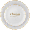 PLASTICPRO 24 Piece Aristocratic Combo Plastic Dinner Plates Disposable Plastic Fancy Heavy Duty Party Dishes 12, 7'' inch and 12, 10'' inch, Pearl White With Gold Rim