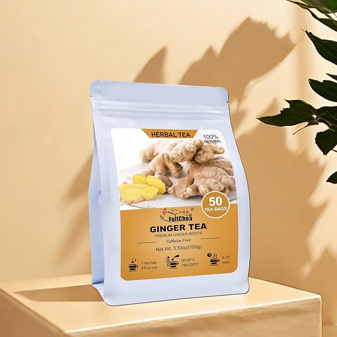 FullChea - Ginger Tea Bags, 2g*50 Teabags - Premium Ginger Root Tea Bag - Warm & Spicy - Non-GMO - Caffeine-free - Support Digestion & Boost Immunity (Pack of 2)