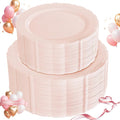 U-QE 100PCS Mauve Pink Plastic Plates - Heavy Duty Pink Disposable Plates for Mothers Day, Party, Baby Shower, Wedding - Serving 50 Guests Include 50PCS 10'' Dinner Plates & 50PCS 7.5'' Dessert Plates