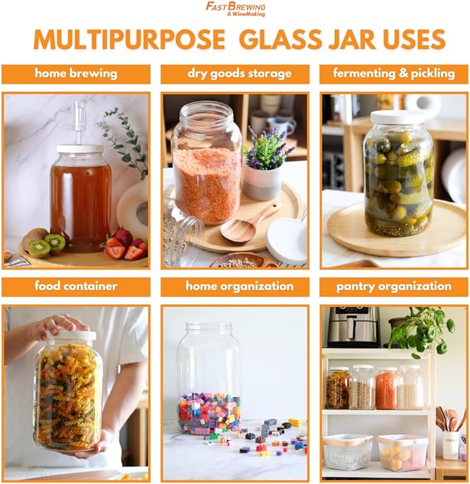 FastRack 1 Gallon Mason Jar Wide Mouth & Twin Bubble Airlock (Pack of 2) | for Fermentation, Pickling, Brewing & Dry Storage – BPA-Free One Gallon Glass Jar with Lid