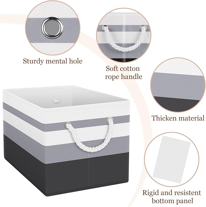 Fab totes Storage Bins [43-Pack], Foldable Storage Baskets for Organizing Toys, Books, Shelves, Closet, Large Storage Box with Rope Handles, Sturdy Organizer Bins, White & Black