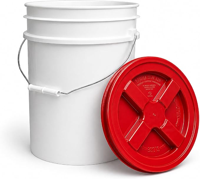 ePackageSupply 5 Gallon Bucket - Food Grade Bucket with Airtight Gamma Seal Screw-On Lid, BPA-Free, Heavy-Duty 90 Mil HDPE Plastic, Bulk Storage, Durable Container, Made in USA, White/Red, 3 Packs