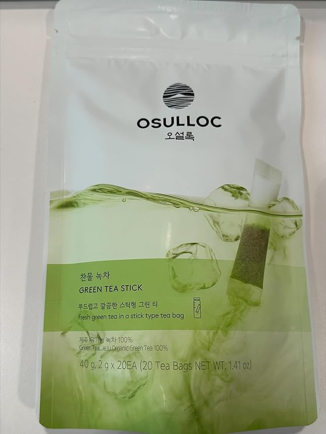 OSULLOC Cold Green Tea, Unsweetened Iced Tea Bags, Stick-Type in Pouch Package, Premium Organic Pure Tea from Jeju, 20 count, 1.41 oz, 40g