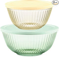 Pyrex Colors (2-Pack) Sculpted Tinted Small/Medium Glass Mixing Bowls With Plastic Lids, Nesting Space Saving Set of Bowls For Prepping and Baking, 1.3QT & 2.3QT