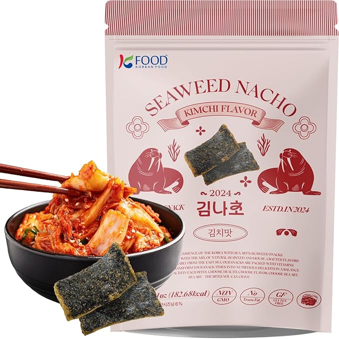 Korean Seaweed Nachos Kimchi Flavor – 1.41oz (40g) Resealable Zipper Pack – Bold Spicy Kick, Light & Crispy Gourmet Snack