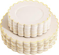 LIYH 60 Pcs Ivory and Gold Scalloped Plastic Plates - Disposable Fancy Combo Plates Includes 30 Dinner Plate 10.25" and 30 Dessert Plate 7.5" Plastic Heavy Weight Party Tableware Dishes