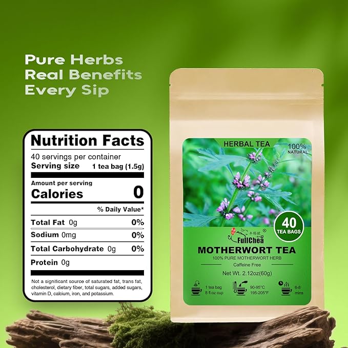FullChea - Motherwort Tea, 40 Teabags - Premium Dried Motherwort Herb - Non-GMO - Caffeine-Free - Your Ideal Tea Break for Natural Wellness