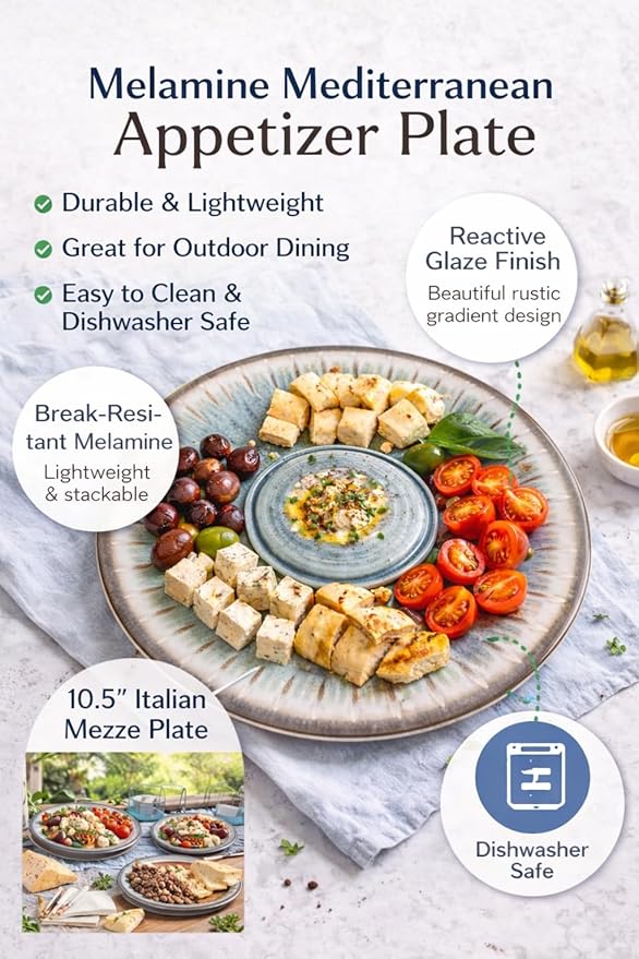 Dependable Industries inc. Essentials 10.5" Melamine Hummus & Guacamole Serving Bowls – 2-Piece Set for Dips, Olives, Condiments – Middle Eastern Style Dishwasher Safe Dip Dishes (Green)