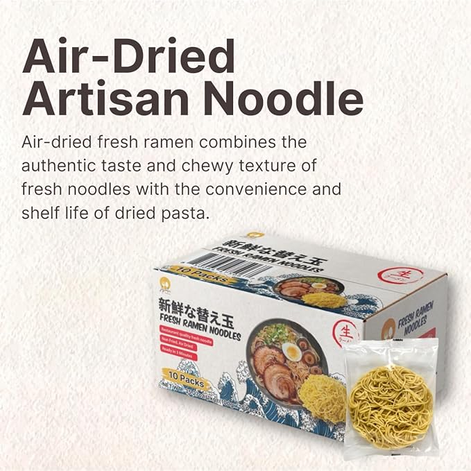 Asiatic Dishes - Fresh Japanese Ramen Noodles (Pack of 10) - Non-Fried Noodle, Healthy Baked Asian Ramen, Chewy Ramyun, 7g Protein, No Soup Included, Quick and Easy, 3.52oz | Quick easy Meal