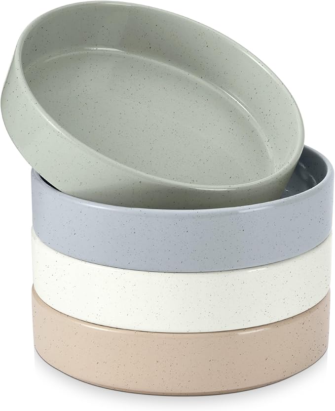 E-far Pasta Bowls Set of 4, 35oz Ceramic Large Salad Bowl Plates for Serving Soup Dinner, Shallow Stoneware Pasta Plate, Microwave & Dishwasher Safe, Speckled Multicolor