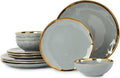 Pokini Porcelain Luxury Dinnerware Sets, Modern Plates and Bowls Sets for 4, Highly Chip and Crack Resistant, Grey and Gold Rim China Dishes Set for Wedding Anniversary