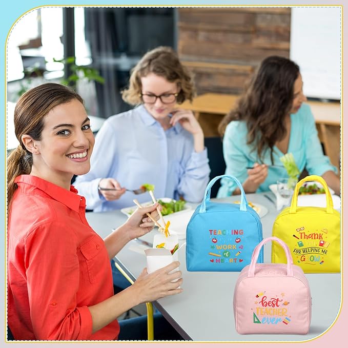 Teacher Appreciation Gifts Bulk Back to School Thank You Insulated Lunch Bags Teacher Reusable Lunch Bags Leakproof Totes End of Year Appreciation Gift for Men Women(12 Pcs,Lively)