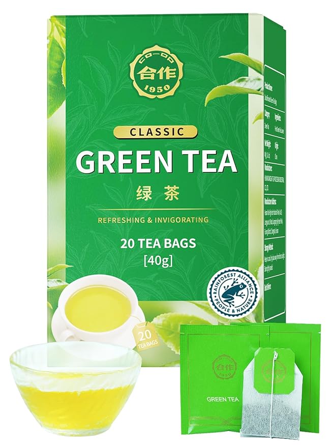 CO-OP 1950 Green Tea Bags, Caffeinated, Classic Pure Green Tea, Smooth, Refreshing & Clean, Rich in Antioxidant, Enjoy Hot or Iced, 20 Count