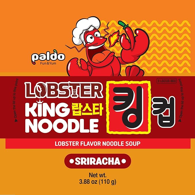 Paldo Fun & Yum Sriracha Lobster Instant King Cup Noodles with Soup, Sriracha Lobster Seafood Flavor Based Broth, Best Oriental Style, Original Korean Ramyun, 110g 3.88oz (Pack of 16)