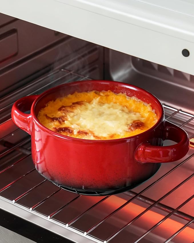 French Onion Soup Bowls with Handles, Oven & Microwave Safe, Set of 4 28 Oz Porcelain Soup Bowls for Chili, Stew, Pasta, Pot Pies – Stackable, Dishwasher Safe, Durable Ceramic Dinnerware