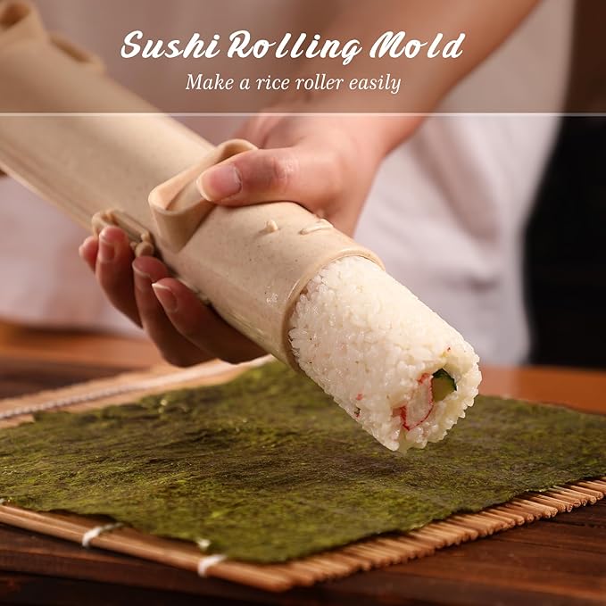 Sushi Making Kit, Delamu Upgrade 22 in 1 Sushi Maker Kit with Bamboo Mats, Chef's Knife, Triangle/Nigiri/Gunkan Sushi Mold, Chopsticks, Guide&More