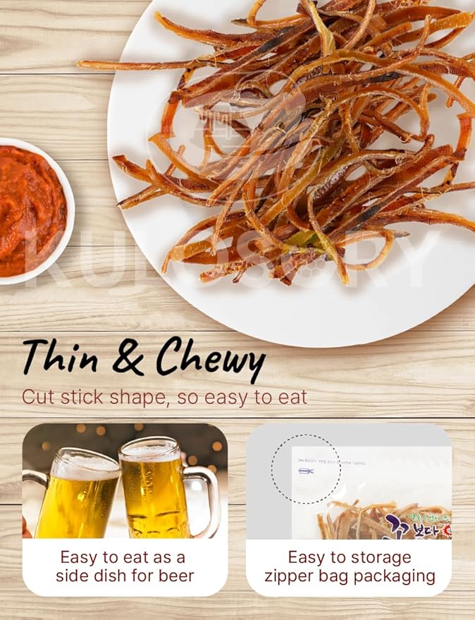 KULOSORY [230g/8.1oz] Korea Seasoned Dried Squid Snack Original + Red pepper paste 10g / sweet and savory