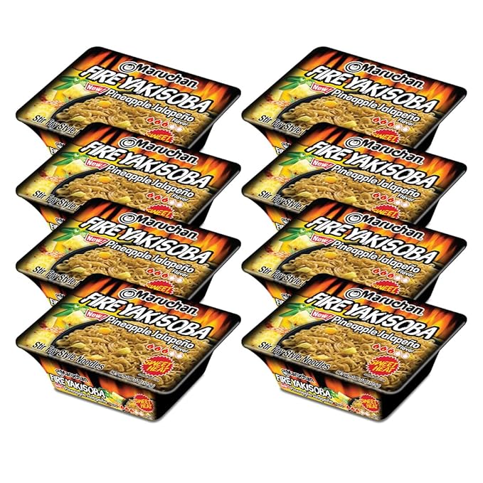 Maruchan Yakisoba, FIRE Pineapple Jalapeno Flavor – Stir-Fried Japanese Instant Ramen Noodles, High Protein Microwavable Meal – 4.23 Oz. (8 Pack)