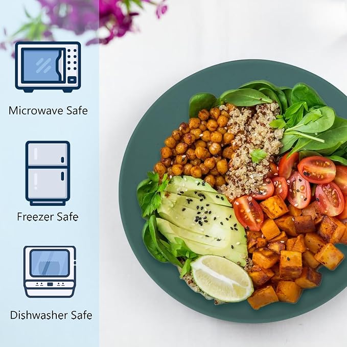Homienly Flat Dinner Plates Set of 8 Alternative for Plastic Plates Microwave and Dishwasher Safe Wheat Straw Plates for Kitchen Unbreakable Kids Plates with 4 Colors (Multi,10 inch)