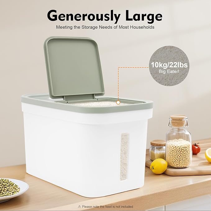 22lbs Rice Container, Large Rice Storage Container with Lid Airtight Food Cereal Container Bins Pet Food Container Household for Home, Kitchen, Grain Warehouse, Pet Store
