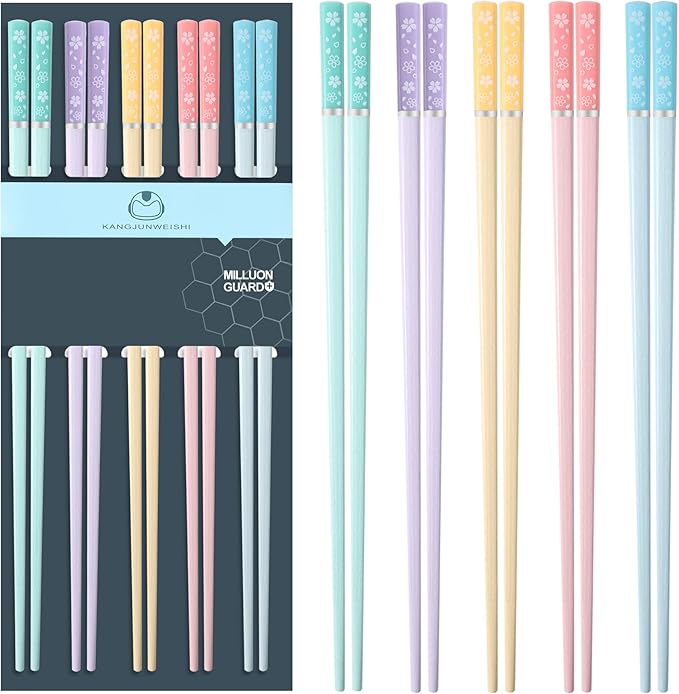 5 Pairs Fiberglass Chopsticks, Slivek Premium Reusable Chinese Chopsticks Dishwasher Safe, Non-slip and Lightweight 9.5 inches Chop sticks Sakura