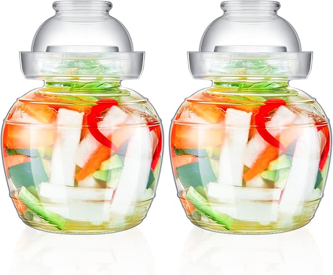 2 Pcs Glass Fermentation Jar Pickle Jar Kimchi Containers 1.5l Traditional Fermenting Pickle Pot with Water Seal Airlock Lid for Wine Brewing, Sauerkraut, Vegetable, Kombucha, Canning Fermentation Kit