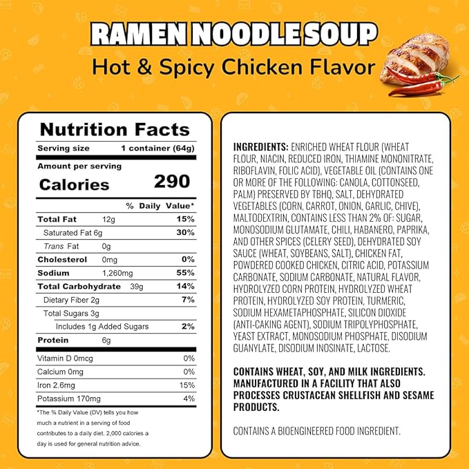 Maruchan Instant Lunch Ramen Noodles, Hot & Spicy Chicken Flavor – Japanese-Style Instant Noodle Soup, Easy Meal Ready in 3 Minutes – 2.25 Oz. (12 Pack)