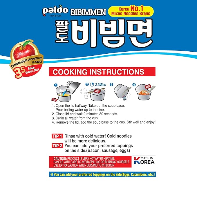 Paldo Fun & Yum Bibim Men Instant Cold Cup Noodles, Brothless Cold Ramen with Sweet & Spicy Seasoning Sauce, Best Oriental Style Korean Ramyun, Soupless K-Food, 팔도 비빔면 킹 컵 115g (4.05 oz) x 16 Pack