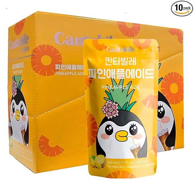 Cantabile Korean Convenience Store Pouch Drink Ready-to-Drink Refreshing Beverage Imported from Korea (Box of 10, Pineapple)