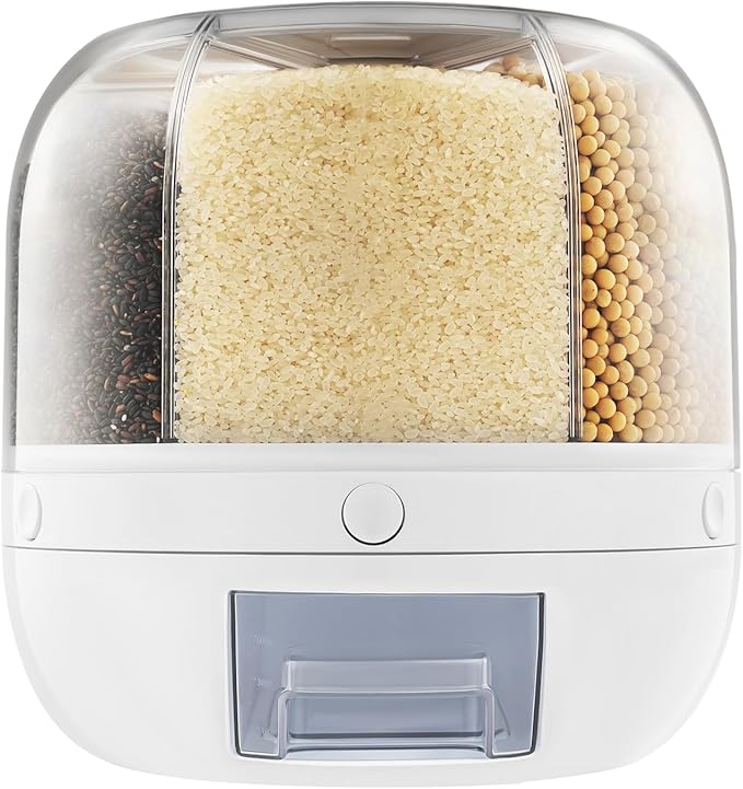 6in1 Rotating Dry Food Bucket Grain Rice Container Cereal Dispenser Storage Box