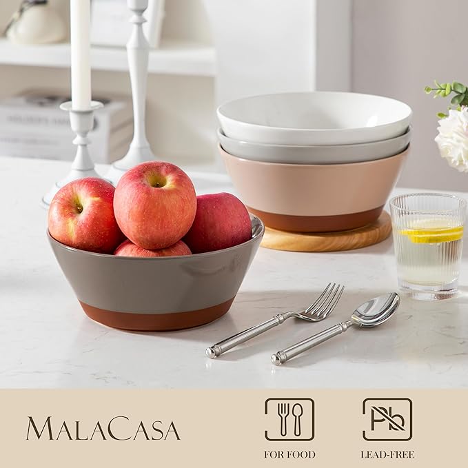 MALACASA Salad Bowls Set of 4, Soup Bowls for Kitchen, 60oz Large Ceramic Bowl for Ramen, Cereal, Fruit, Pho and Pasta, Microwave & Dishwasher Safe, Speckled Deep Bowls, Multicolor