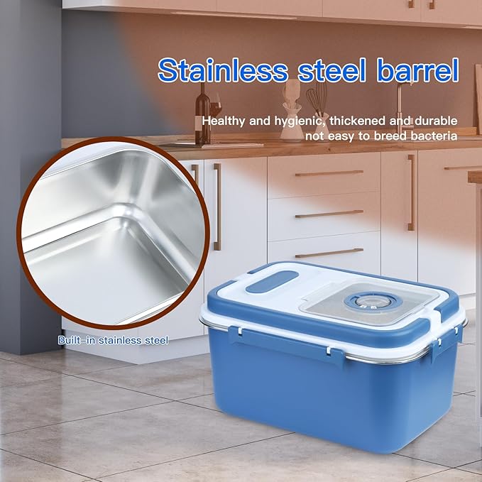 Rice Sorage Container Bin 20 lbs Stainless Steel Flour Storage Containers with Lid Rice Grain Kitchen Bucket Airtight Canister for Cereals Flour Sugar Tea Milk Wine Ice, Dry/Wet Food,Blue