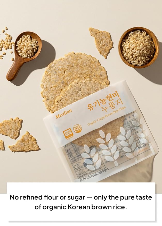 Korean Food Misillan Crispy Brown Rice Chips – Oven-Baked Korean Rice Snack, Light & Crunchy Texture, 10 Packs (0.7 oz Each, 7 oz Total)