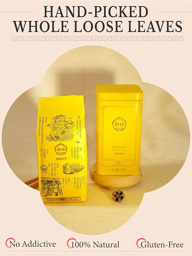CO-OP 1950 YUEYEANG Yellow Tea Loose Leaf, 100g, YUEYANG Yellow Tea Loose Leaf with Ripe Chestnut & Corn Aroma, Smooth & Mellow, Rich in Antioxidants, No Additives, 20 Empty Teabags Included