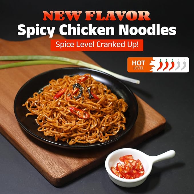 HealSpot High Protein Spicy Fire Chicken Noodles, Dry Tossed Ramen, 31g Plant-Based Protein, Low Fat, Low Carb, Non GMO, Keto Friendly & Plant Based (6 packs) | 50% Protein, Keto Friendly, Vegen Friendly, Healthy Quick Meal