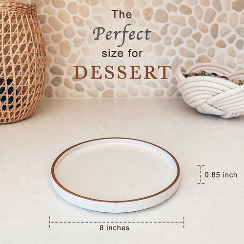 MORA Ceramic Flat Plates Set of 6-8 in - The Dessert, Salad, Appetizer, Small Lunch, etc Plate. Microwave, Oven, and Dishwasher Safe, Scratch Resistant. Kitchen Porcelain Dish - Vanilla White