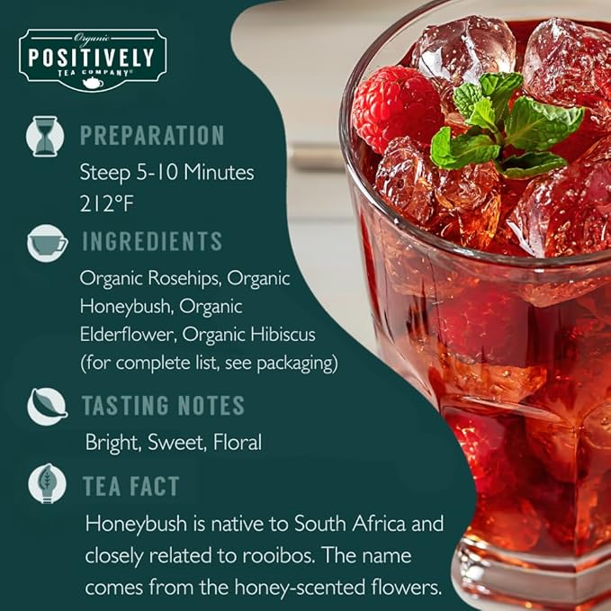 Organic Positively Tea Company, Raspberry Rosé Herbal Tea, Loose Leaf, 16 Ounce