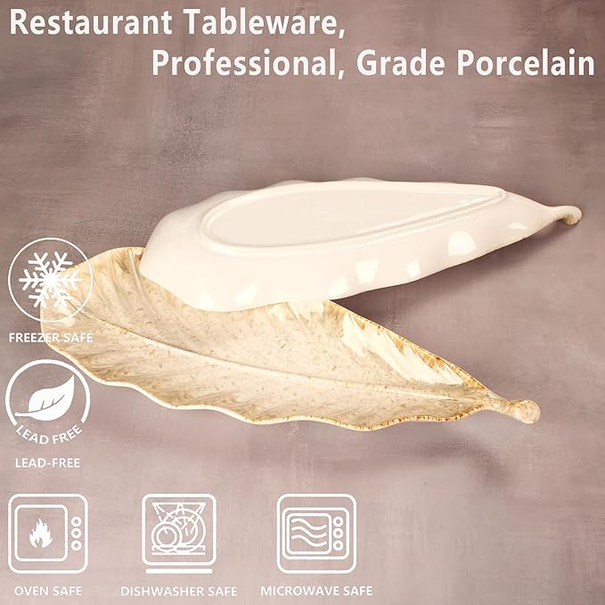 Serving Platter Olives Plate Set of 2, Large Serving Tray for Entertaining, Porcelain Trays and Platters, Salad Appetizer Tray,Dishwasher & Microwave Safe,Gradient beige 14.5 Inch